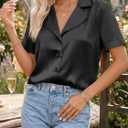 Cicy Bell Womens Short Sleeve Satin Button Down Shirts Dressy Casual Tops | V Neck, Relaxed Fit, Work Attire, Office Wear, Business Outfits (XXL)