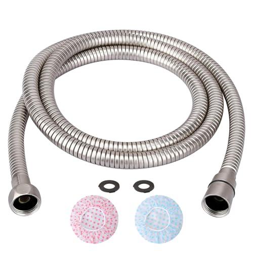 TRIPHIL Kink-free Shower Hoses 98" Extra-long for Handheld Shower Head Hose Replacement with 2 Shower Caps Flexible Metal Sleeves Brass Connectors Stainless Steel Brushed Nickel 98 Inch