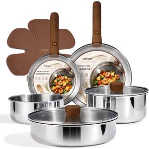 CAROTE 13 PCS Tri-Ply Stainless Steel Cookware Set with Detachable Handle, Pots and Pans Set, Induction Kitchen Cooking Sets, RV/Camping Cookware, Oven Safe