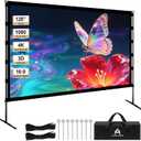 120 Inch Projector ScreenPortable Indoor Outdoor Projector Screen with Stand, 16:9 4K HD Anti-Crease Movie Screen for Home Theater Backyard Camping Travel