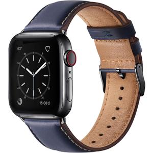 SUNFWR Leather Bands Compatible with Apple Watch Band 41mm 40mm 38mm 42mm(series 11 10) for Men Women, Top Grain Genuine Leather Replacement Strap for iWatch SE 3 2 1, Series 11 10 9 8 7 6 5 4 3 2 1 (Blue/Black)