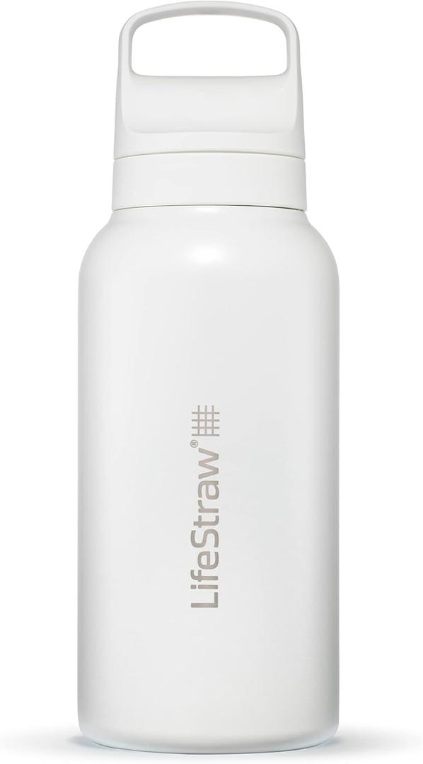 LifeStraw Go Series  Insulated Stainless Steel Water Filter Bottle for Travel and Everyday Use Removes Bacteria, Parasites and Microplastics, Improves Taste, 1L Polar White
