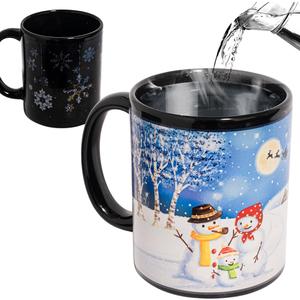 Heat Changing Snowman Ceramic Mug Colour Changing Mugs Magical Coffee Mug Tea Cup 12 Ounce - Novelty for Xmas Funny Gifts, Blue/White/Red
