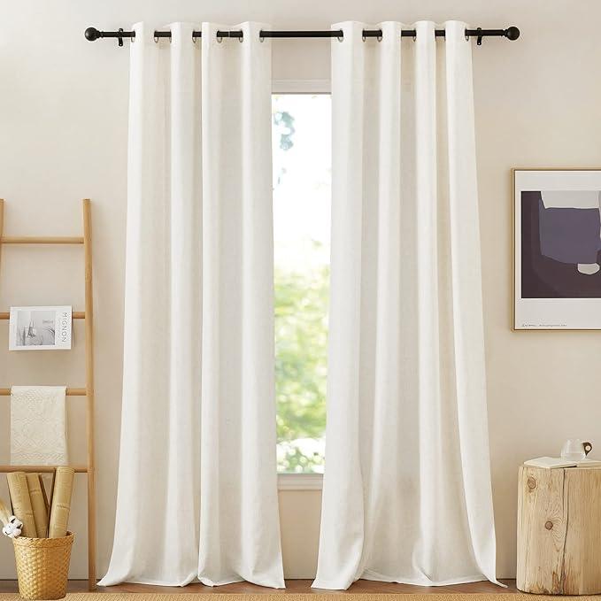 NICETOWN White Sheer Linen Curtains for Living Room 84 inch Length 2 Panels Set, Grommet Semi Sheer Privacy with Light Filtering Flax Window Treatments for Bedroom, W52 x L84