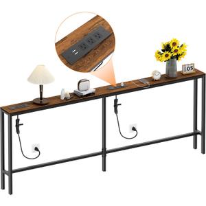 Bathola Narrow Sofa Table with 2 Power Outlets, 79” Thin Console Tables Narrow Long, Behind Couch Table Skinny, Wood Console Tables for Entryway, Living Room, Hallway, Foyer, Rustic Brown