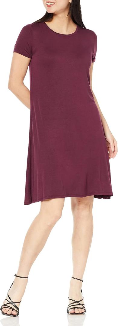 Amazon Essentials Women's Short-Sleeve Scoop Neck Swing Dress, S