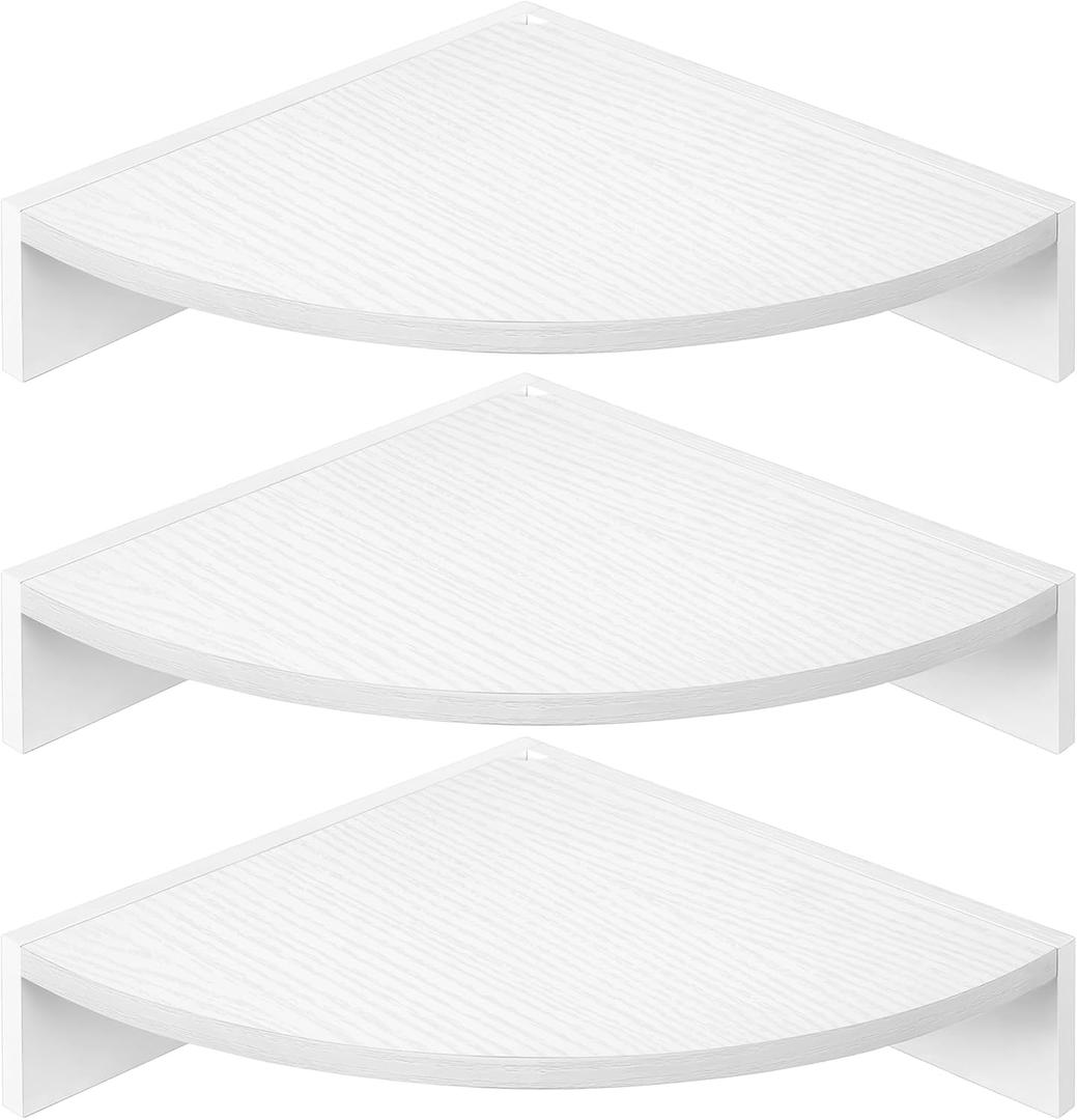 Corner Shelves 3-Pack for Bathroom & Kitchen, Space-Saving Floating Corner Wall Shelf with Easy Installation- White (Set of 3)