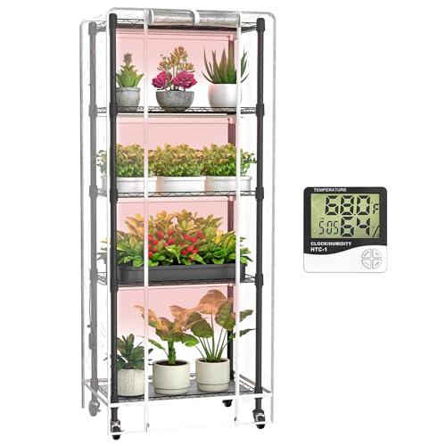 sagrynfp Indoor Greenhouse with Grow Lights, 5 Tier 23.2" L×13.4" W×61.4" H Mini Greenhouse, Grow Light Shelf with Tent and Thermometer, with 72W Full Spectrum Growing Lamps for Seed Starting