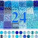 XSEINO About 1200PCS 6mm Glass Beads Bracelet Making Kit,24 Assorted Dreamy Blue Ocean Series Colorful Crystal Beads for Bracelet and Jewelry Making and DIY Crafts,Friendship Bracelets