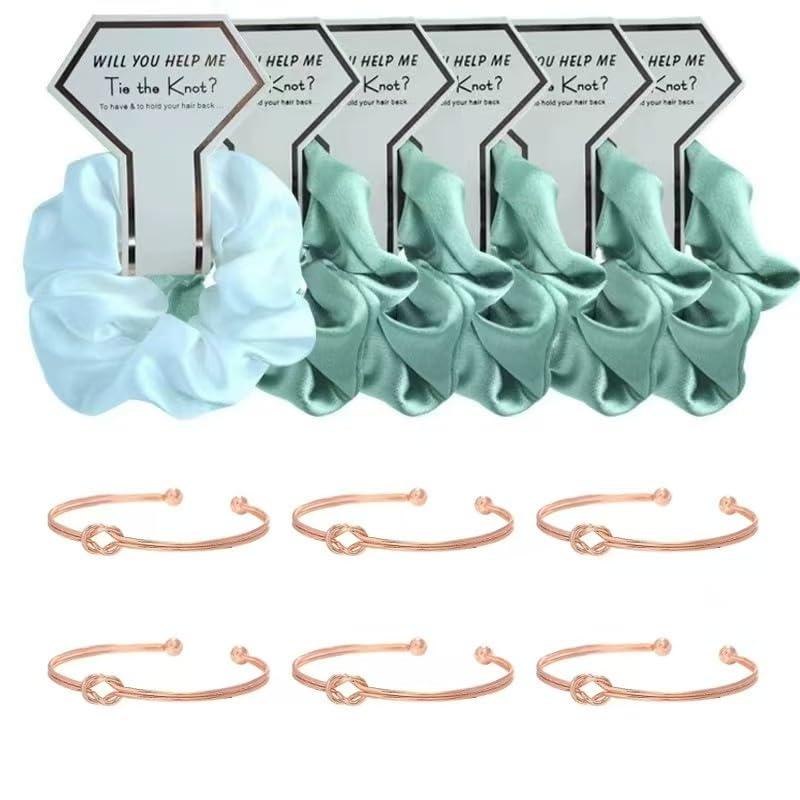 12 Pcs Bridesmaid Proposal Gifts Bridesmaid Hair Scrunchies Knotted Bracelets Bridal Shower Gifts Silk Satin Soft Hair Accessories for Wedding Party Favors