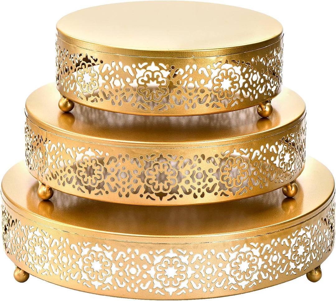 Hedume 3 Pack Cake Stand Set, Round Cake Stands, Metal Dessert Cupcake Pastry Candy Display Plate for Wedding, Event, Birthday Party