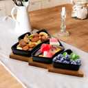 DOITOOL Christmas Tree Shaped Platter Snack Appetizer Trays Ceramic Christmas Serving Tray, 3 Compartment Food Serving Platter Wooden Base for Holiday Party Supplies (26.4X19X4.2CM, Black)