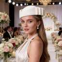 Vintage Wool Pillbox Hat Womens Dress Fascinator with Bow Formal Church Wedding Teardrop Hat (White)