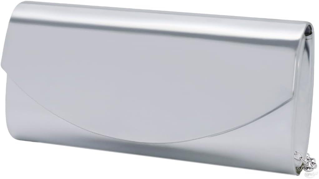 Larcenciel Metallic Patent Leather Clutch Purses for Women, Fashion Curved Flap Envelope Evening Handbags w/Chain Party Bags