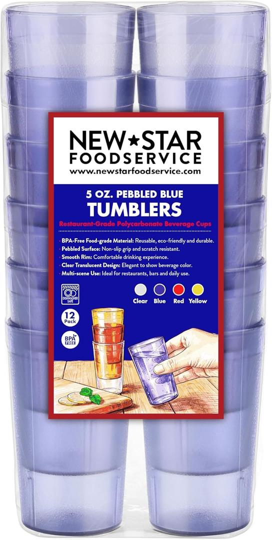New Star Foodservice Restaurant-Grade Polycarbonate Beverage Tumblers, 5 oz, Blue, Set of 12