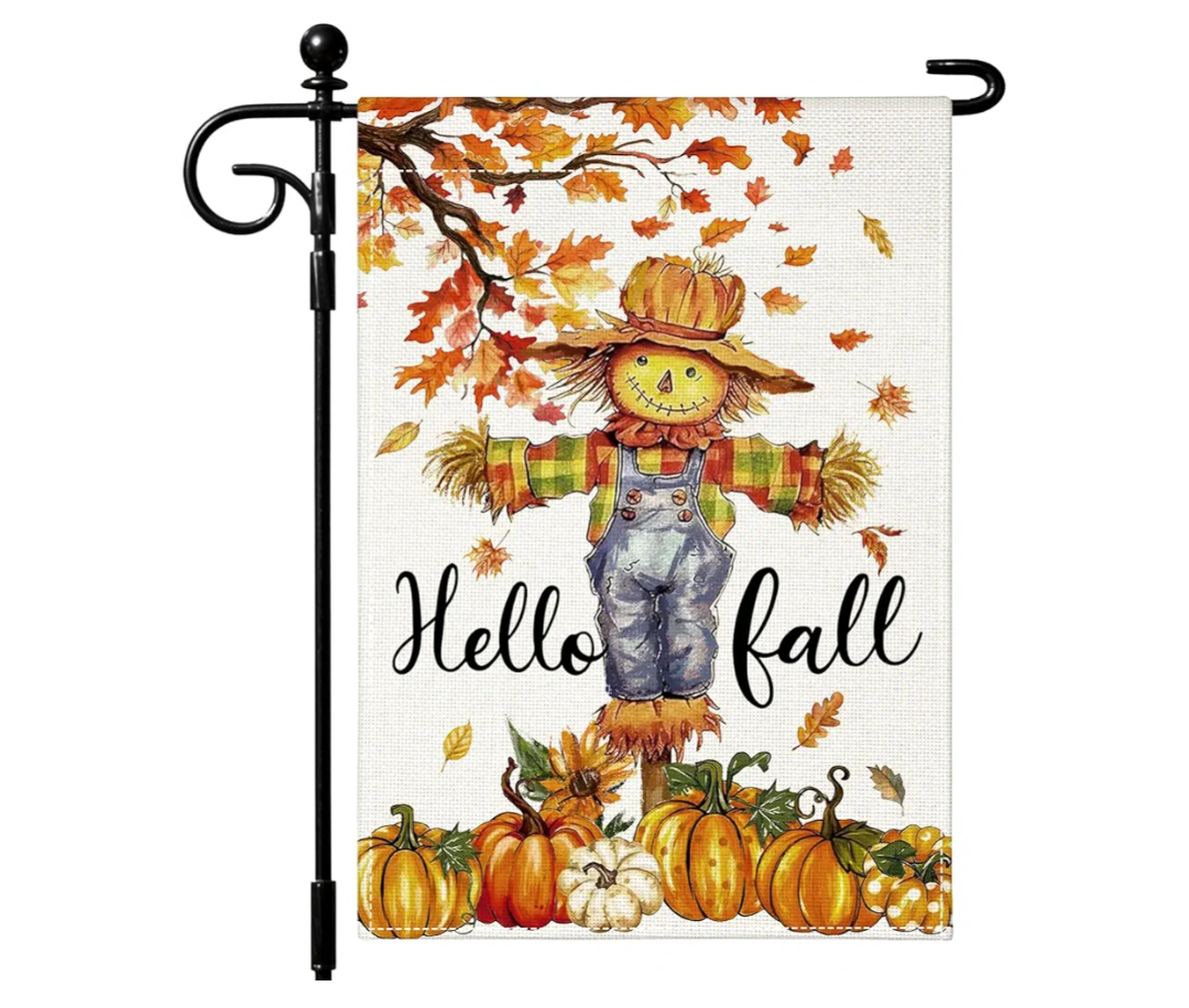 Artscope Fall Maple Leaves Scarecrow Pumpkin Garden Flag 12x18 Inch Double Sided, Thanksgiving Seasonal Outdoor Autumn Harvest Flag for Yard Farmhouse Holiday Decoration, Pack Of 4 