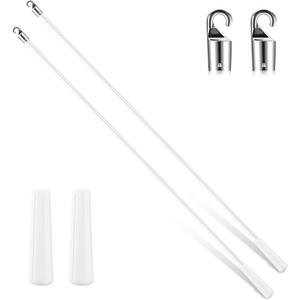 Bokon 2 Pieces White Fiberglass Blind Wand Vertical Blinds Stick Replacement with Hook and Handle for Window Opener Accessory(24 Inch)