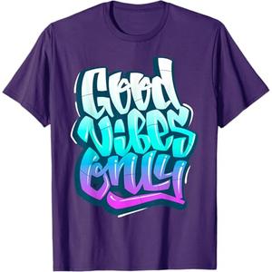 Cool Good Vibes Only Graffiti Inspirational Quotes Graphic T-Shirt, Size: XL