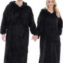 Wearable Blanket Hoodie for Women Men, Fleece Warm Comfy Hooded Sweatshirt with Pockets & Sleeves Cozy Gift for Adult (Oversize, Black)