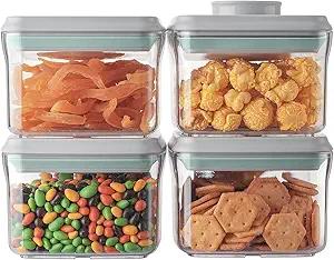 Ankou Airtight Container Set - (380ml 3 Pcs) Stackable One Button Openning Food Containers for Snacks Candy Salt Herbs Spices BPA-Free Tranparent (0.32 QT * 3)