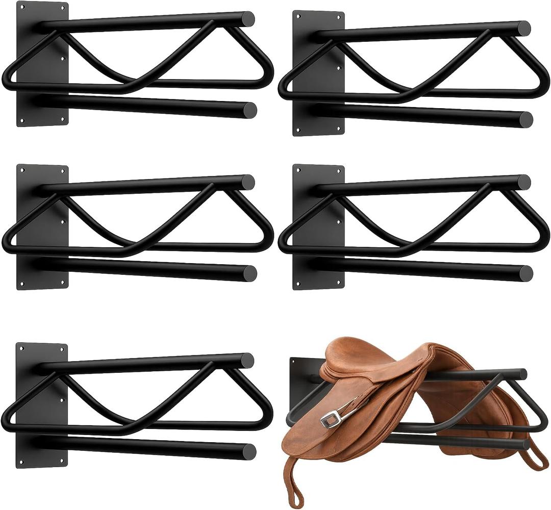 6 Pack Wall Mounted Saddle Racks with Pad Bar, Heavy Duty Black Saddle Rack Stand, Sturdy Saddle stand for English & Western Saddles, Blankets & Horse Gear