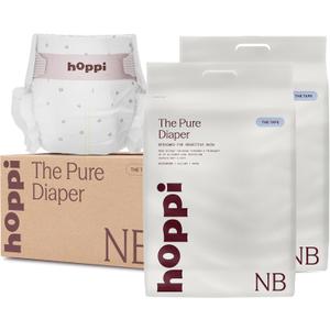 Hoppi Pure Baby Diapers Newborn, 124 Count, Up to 11 lbs