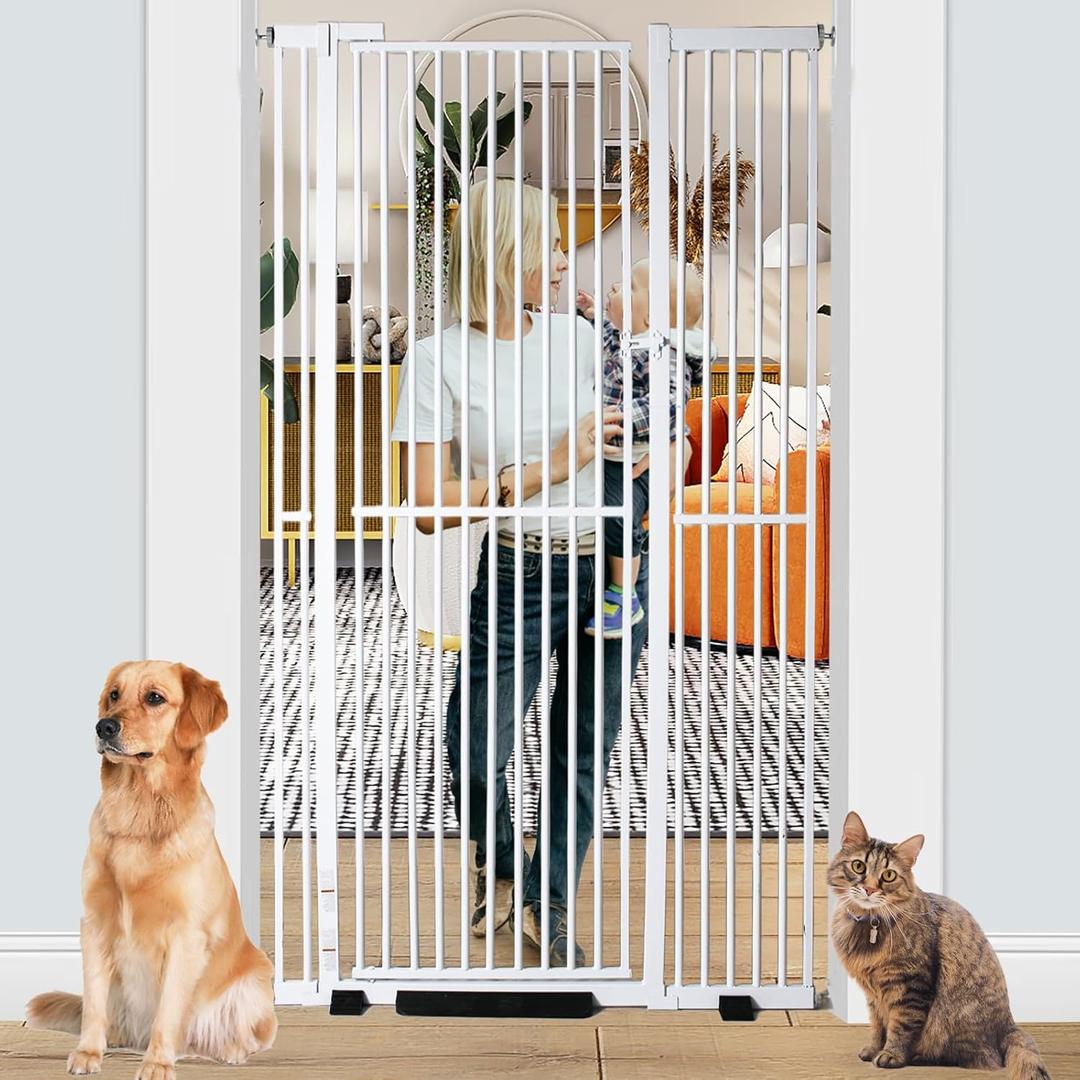 71 inch Extra Tall Gates for Cats, Adjustable 29.92" and 48.03" Wide Baby Gate, Pressure Mounted Full Door Pet Gate for Doorway, Stairs, House (White, 71 Inch)