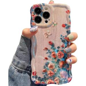 Compatible with iPhone Case,Cute Laser Flower Floral Wavy Curly Water Ripple Bumper Silicone [Military Drop&Camera Lens Protection] Shockproof Cover Phone Case (Pink,iPhone 17)