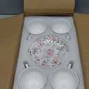 Tea Cup and Saucers, 6.4oz Floral Tea Cups with Gold Trim, Coffee Cappuccino Espresso Latte Mugs for Party Birthday, Christmas Gift (Pink and purple flowers)