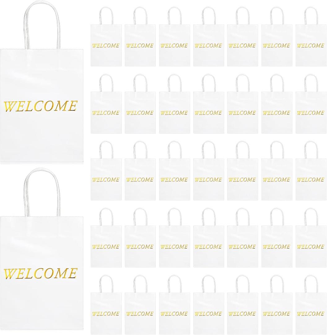 Jexine 100 Pcs Welcome Gift Bags 5.9 x 3.1 x 8.1 inches Kraft Paper Welcome Bags for Wedding, Hotel Guests, Church Visitors, Retail Shopping(White)