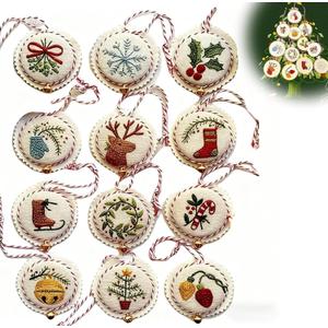 Christmas Embroidery Kit,Hand Embroidered Christmas Ornament Kit,Cross Stitch Kits,DIY Needlepoint Starter Set with Easy Instructions for Adults & Beginners (12 PCS)