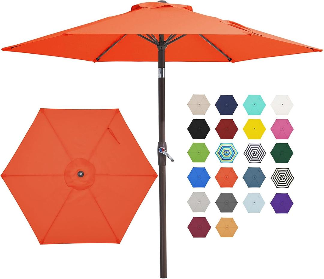 JEAREY 7.5FT Patio Umbrella Market Table Umbrella with 6 Sturdy Ribs, Push Button Tilt/Crank Outdoor Umbrella for Garden, Deck, Backyard, Pool and Beach,Orange
