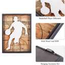 NIKKY HOME Basketball Decor Framed Wall Art Wooden Basketball Player Poster Hanging Vintage Rustic Retro Funny Sport Room Decor Accessories Unique Birthday Gifts for Teen Boys Fan Men Kids, 12" x 16"