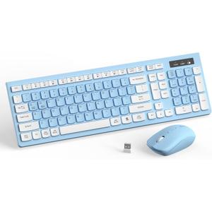 Wireless Keyboard and Mouse Combo, Full-Sized Wireless Keyboard and Adjustable DPI Mouse, 2.4GHz USB Receiver, Keyboard and Mouse for PC, Windows, Desktop, Laptop (Sky Blue-A)