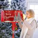 Merry Christmas Tree Winter Snowflake Pine Mailbox Covers Magnetic Standard Size 25.5" X 21",White Snow Red Mailbox Wraps Post Letter Box Cover for Holiday Garden Yard Decor