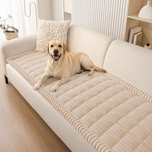 Smiry Couch Cover for Dogs Washable, Non Slip Fuzzy Pet Couch Covers for 3 Cushion Sofa Pet Friendly, Thick Soft Sofa Slipcovers Cushion Protector (Apricot, 27.6" x 88")