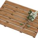 Bamboo Wooden Bath Floor Mat for Luxury Shower - Non-Slip Bathroom Waterproof Carpet for Indoor or Outdoor Use (Walnut) (21.3 x 14.2 x 1.2 inches)