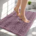 OLANLY Thick Bathroom Rugs 24x16, Extra Soft Absorbent Chenille Striped Bath Rugs, Rubber Backing, Machine Wash Dry, Bath Mats for Bathroom Floor, Tub and Shower, Home Decor Accessories, Deep Plum