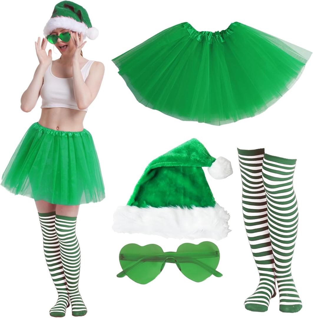 Women Christmas Red and Green Tutu Skirt with Sock Set, Adult Christmas Tutu Custome Accessories for Xmas Party (Large)