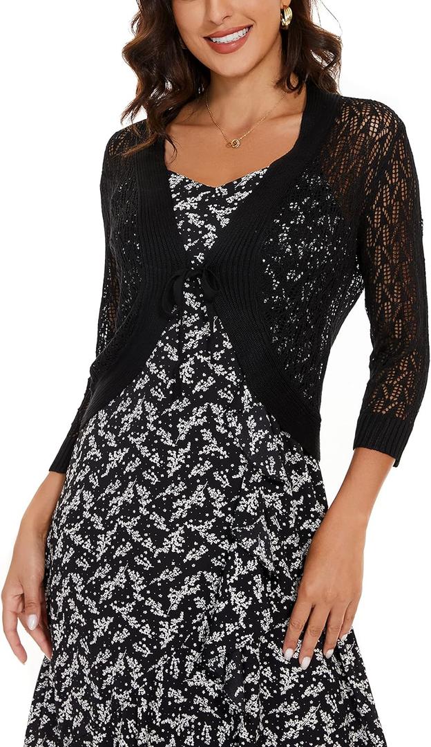Women's Open Front Bolero Shrug Lightweight Knit Hollow Out Cropped Cardigan (X-Large, (V-lacing) Black)
