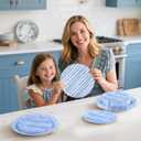 U-QE 20Pcs Blue Plastic Plates - Blue Stripes Plates Disposable Heavy Duty, Fancy Stripes Pattern Perfect for Weddings, Tea Parties, Holidays - 10.25" Dinner & 7.5" Dessert Plastic Plate