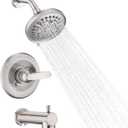 Replacement Faucet Shower Trim Kit for Delta 1300/1400 & 13/14 Series, Tub Shower Faucet Set, High Pressure 9-Setting Rain Shower Head - Brushed Nickel (Valve/Cartridge Not Included)