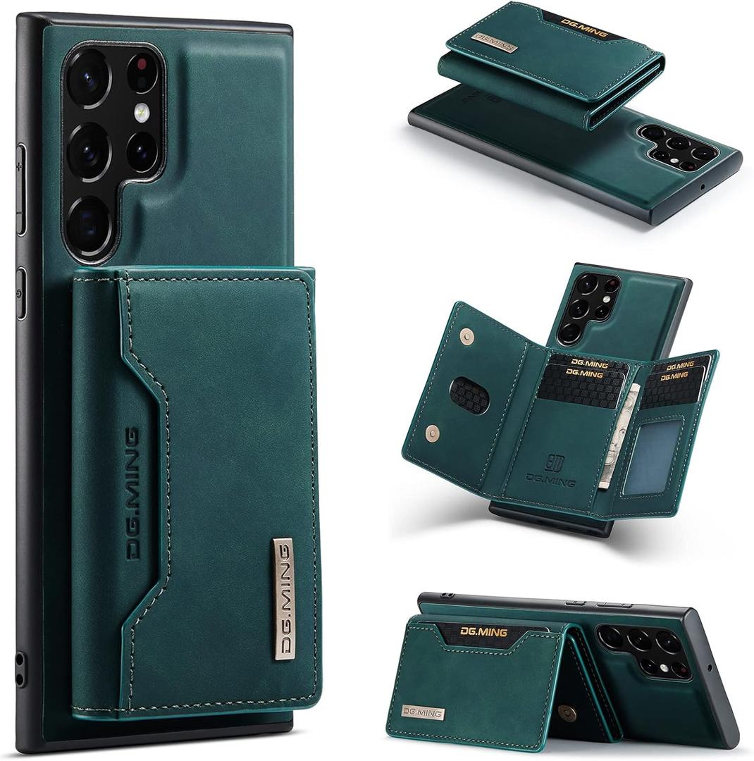 Wallet Case for Samsung Galaxy S23 Ultra, DG.MING Premium Leather Phone Case Back Cover Magnetic Detachable with Trifold Wallet Card Holder Pocket for Samsung Galaxy S23 Ultra (Green)