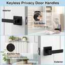 AIKKIL Matte Black Door Handle Interior Knob Keyless Levers Set (6 Pack), Heavy Duty Privacy Lock for Bedroom or Bathroom, Reversible for Left Right Sided Doors