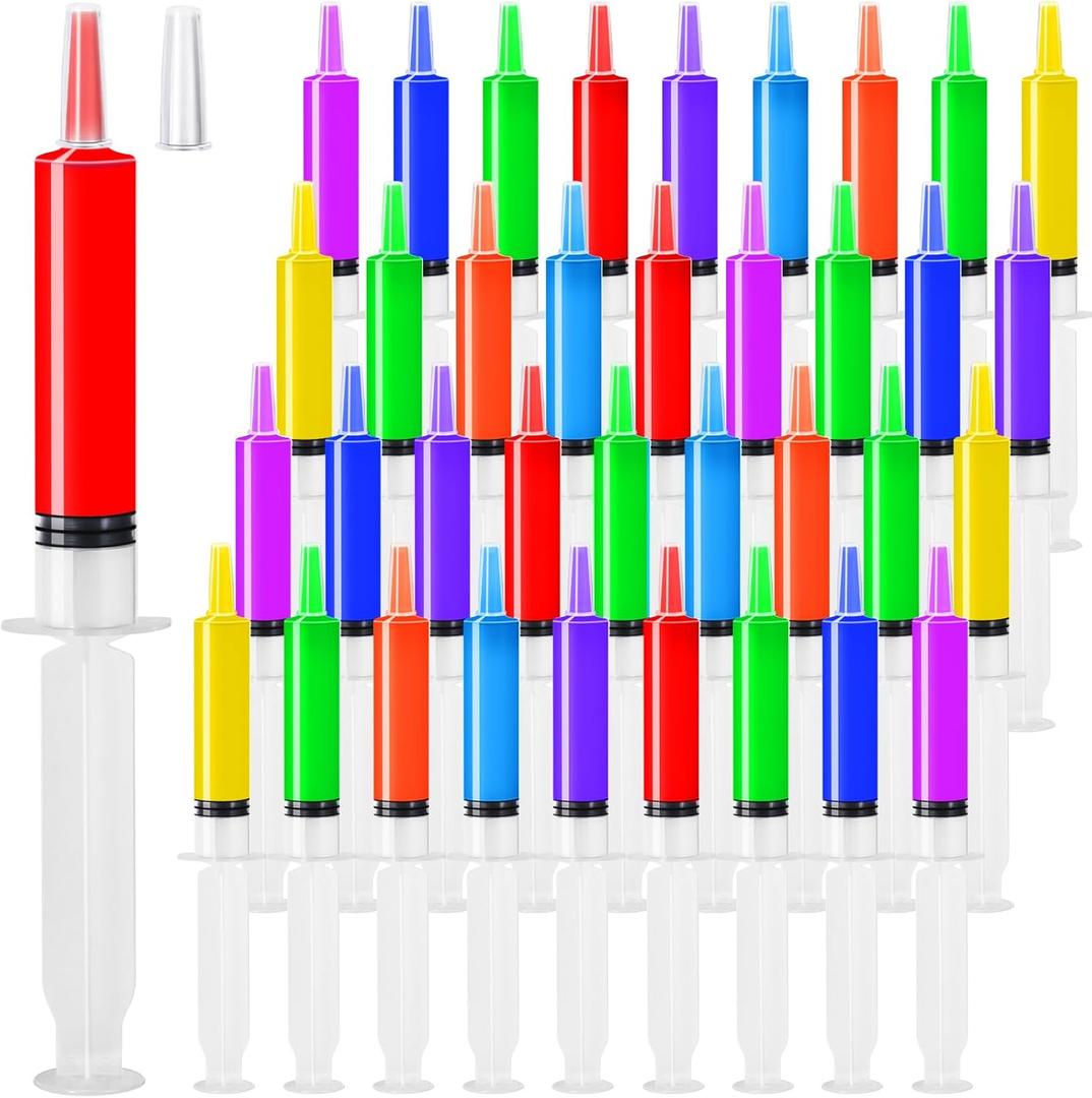 100 Pack Syringes with Tip Cap, 20ml Liquid Syringe BPA-Free Suringes, Washable,Durable, Party Nurses, Halloween, Thanksgiving day, Christmas