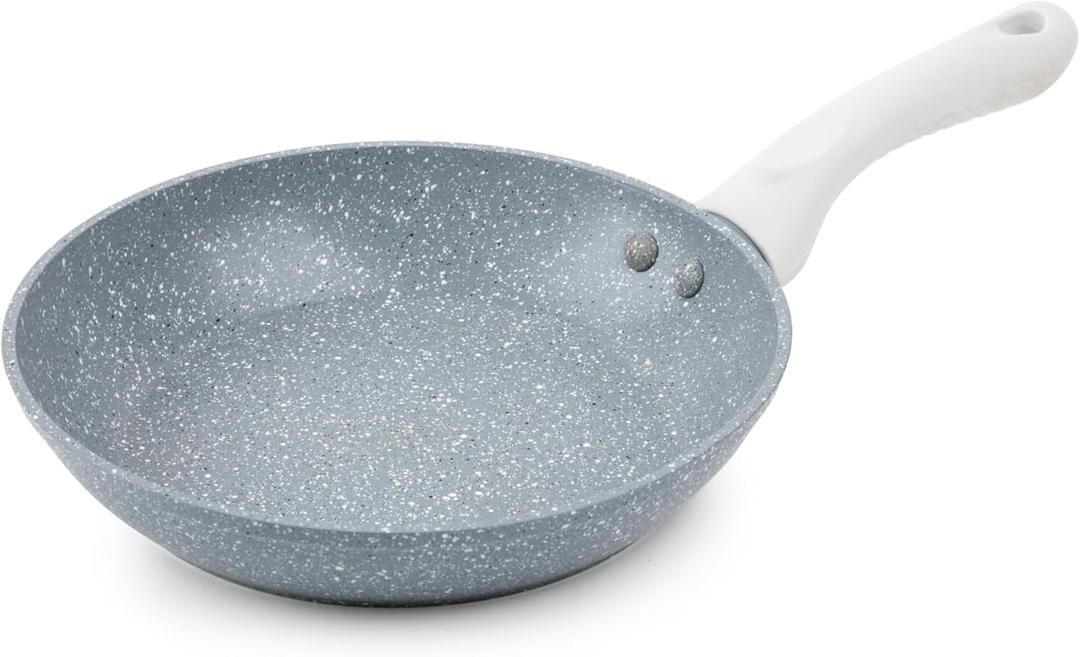 Brooklyn Steel Co. Milky Way Nonstick Aluminum Forged Silicone Handle Fry Pan - 8" - Light Grey and Food Storage