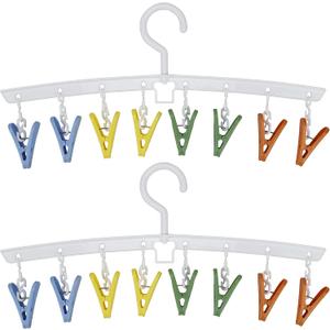 EIKS 2 Pack Hanger Drying Rack with 8 Clips for Drying Socks, Bras, Towel, Underwear, Scarf, Hat, Apply for Home Outdoor Travel Portable