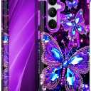 Miqala for Galaxy S25 5G Case, Glow in The Dark Three Layer Heavy Duty Shockproof Full Protection Hard Plastic Bumper+Soft Silicone Protective Case for Samsung Galaxy S25 6.2 inch, Dark Butterfly