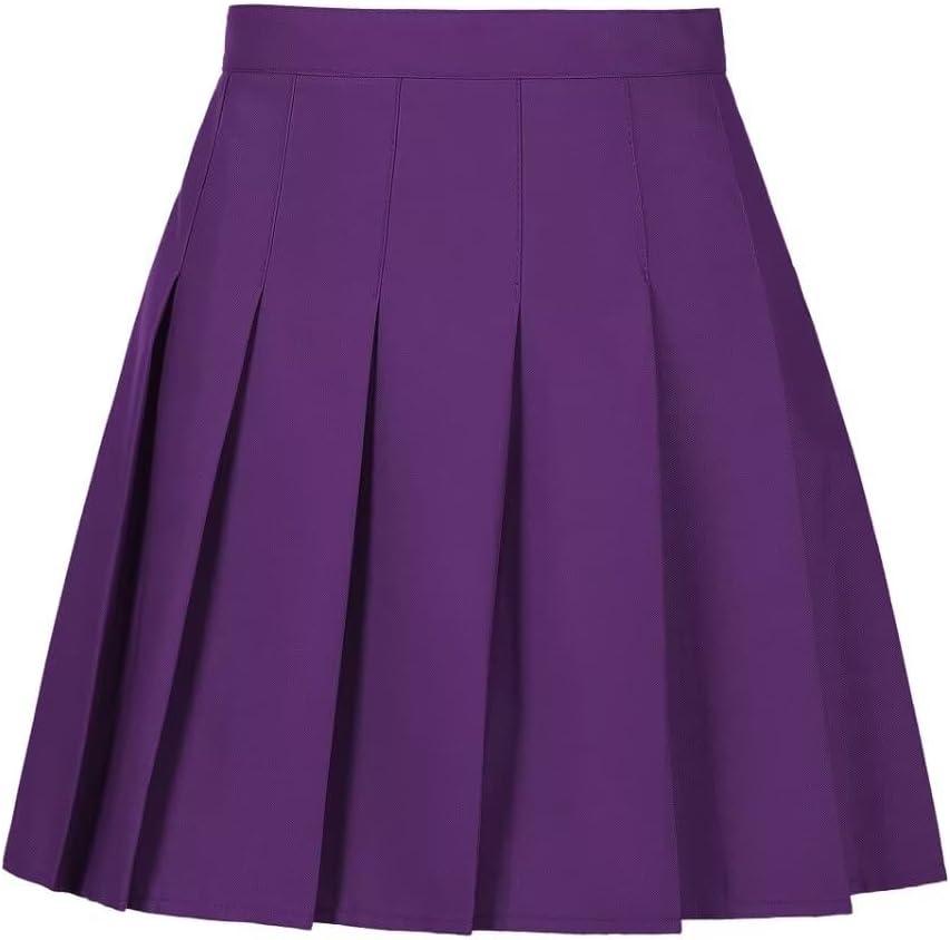 Mini Pleated Skirts for Women Purple High Waisted Skater Tennis Outfits Women's Novelty Skirt with Shorts, Size: L