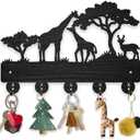 MAYJOYDIY Africa Giraffe Coat Rack Wood Key Holder 11.87.9inch Giraffe Family Deer Decorative Wall Hooks 5 Alloy Hooks Animal Tree Black Wall Hanger for Gifts Entryway Room Home